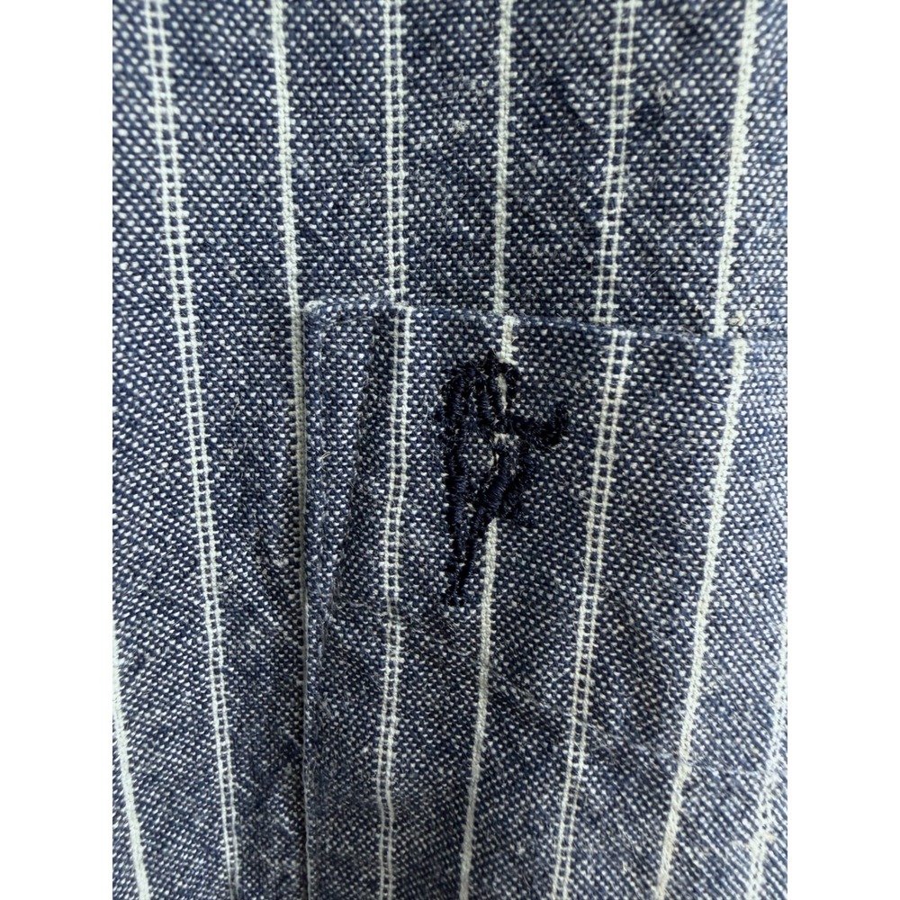 Celtic Ranchwear Mens 3XL Blue White Striped Linen Blend Grandfather Shirt - Picture 7 of 13